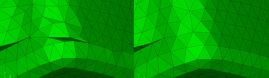 Corrected triangle generation on composite surface.