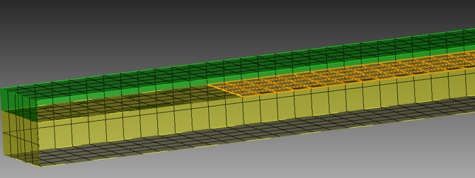A geometry with highlighted surface indicating location for cohesive elements