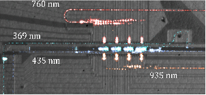 Optical Image of 4 wavelengths routed to 4 ion sites
