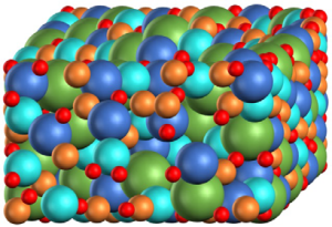 Sandia principal investigator Salvador B. Rodriguez and a larger Sandia team won an R&D 100 award for Machinable, Larger-Scale, Self-Healing RHEAs. This image is a conceptual arrangement of a five-element equiatomic RHEA with diverse atomic radii.