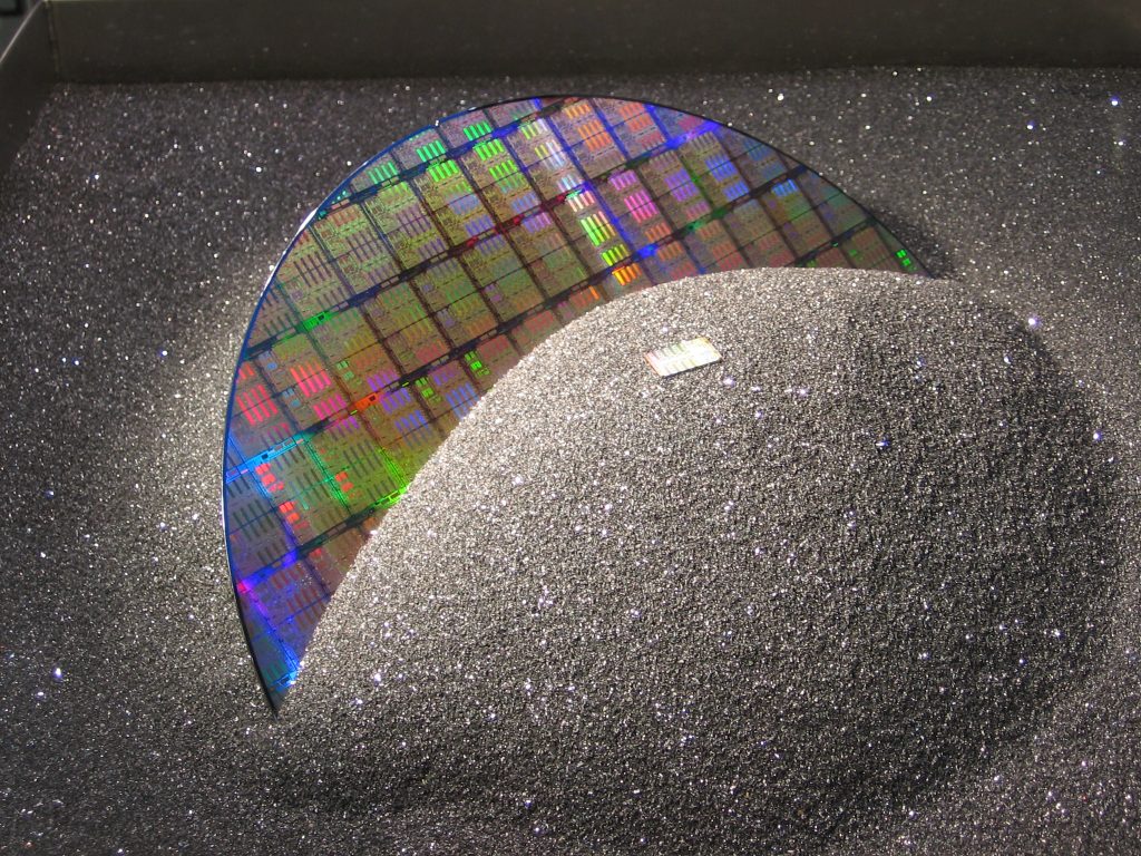 Silicon wafers serve as the foundational<br>substrate in semiconductor production.
