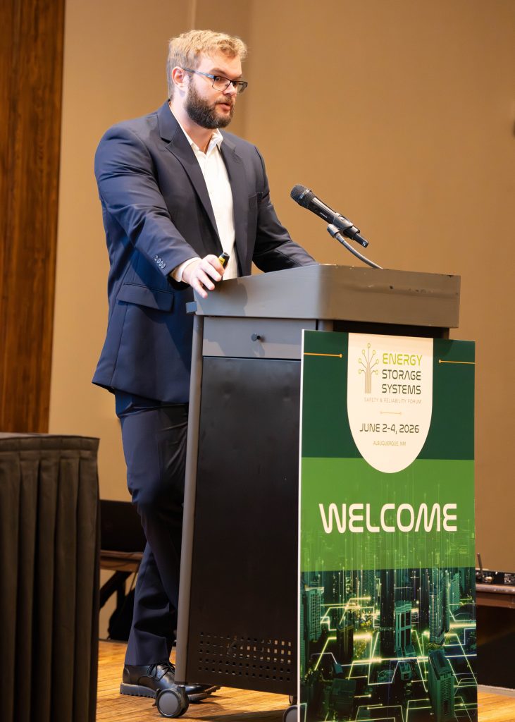 Jack Norris, manager of the performance analysis team and program at the North American Electric Reliability Corporation, shares a national evaluation of battery energy storage system reliability as part of the   keynote at the 2026 Energy Storage Systems Safety & Reliability Forum. / Credit: Alicia Bustillos, Sandia National Laboratories