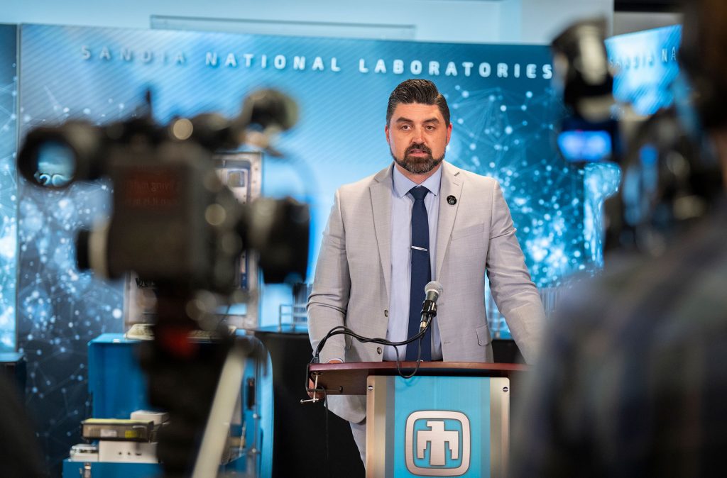 Sandia announces record-setting economic impact, including exceeding small-business subcontracting goals, during a news conference.