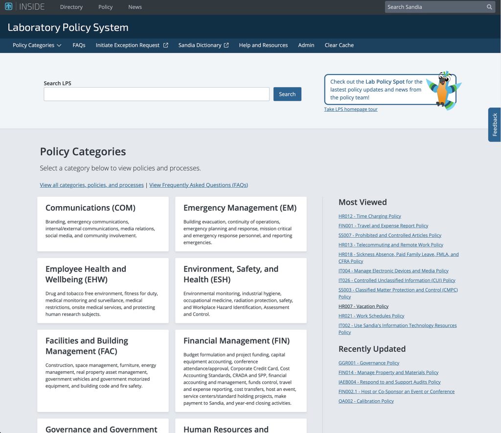 New policy website interface.