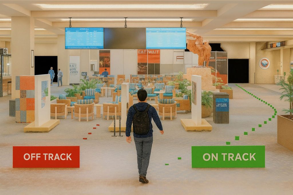 The entire Albuquerque Sunport was mapped with 3D scanning technology to visualize a passenger’s journey through modernized security, including advanced AI path prediction that can detect anomalous behaviors based on movement patterns.