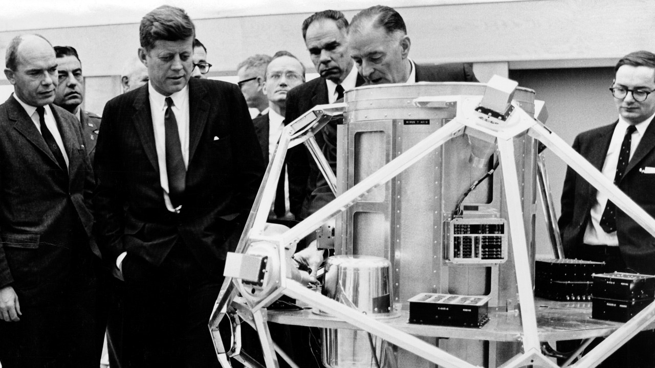 President Kennedy inspecting VELA satellite