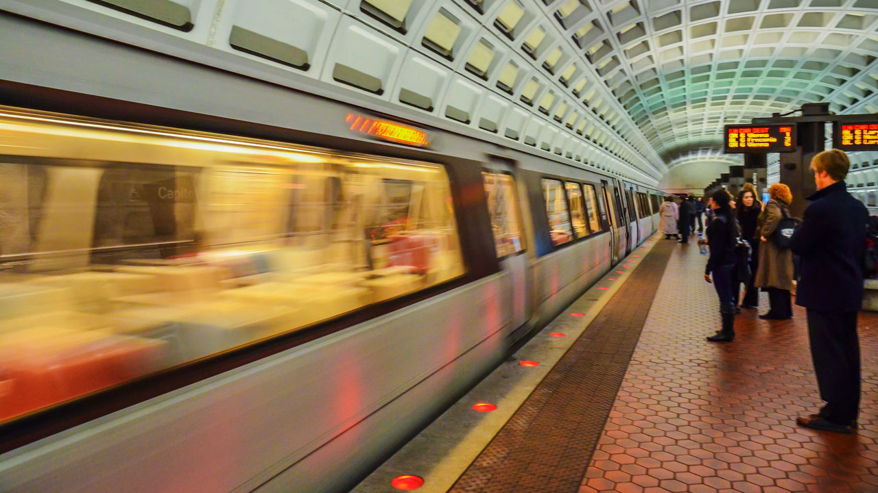 Washington Metro moving at a high speed
