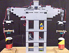 Kibble balance built from LEGO blocks