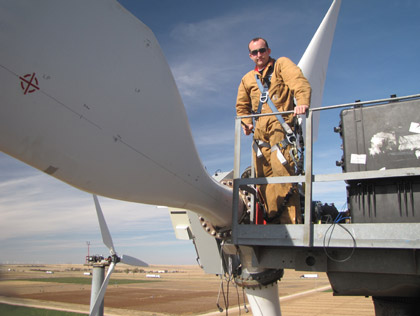 Project lead Jon White with the wind turbine view, 2011