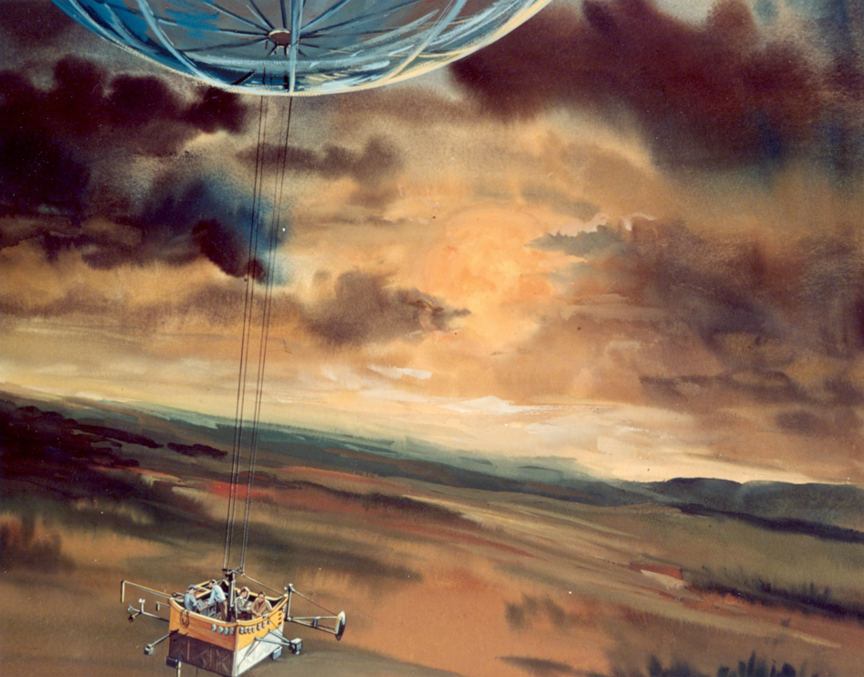 Sketch of the Project da Vinci balloon and crew gathering atmospheric data