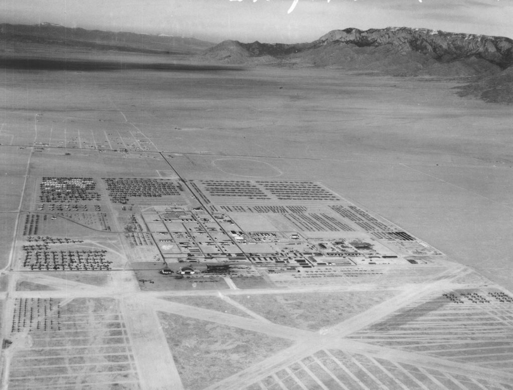 View of Z Division at Sandia Base from south; aircraft parked around edges of site were being demolished for salvage