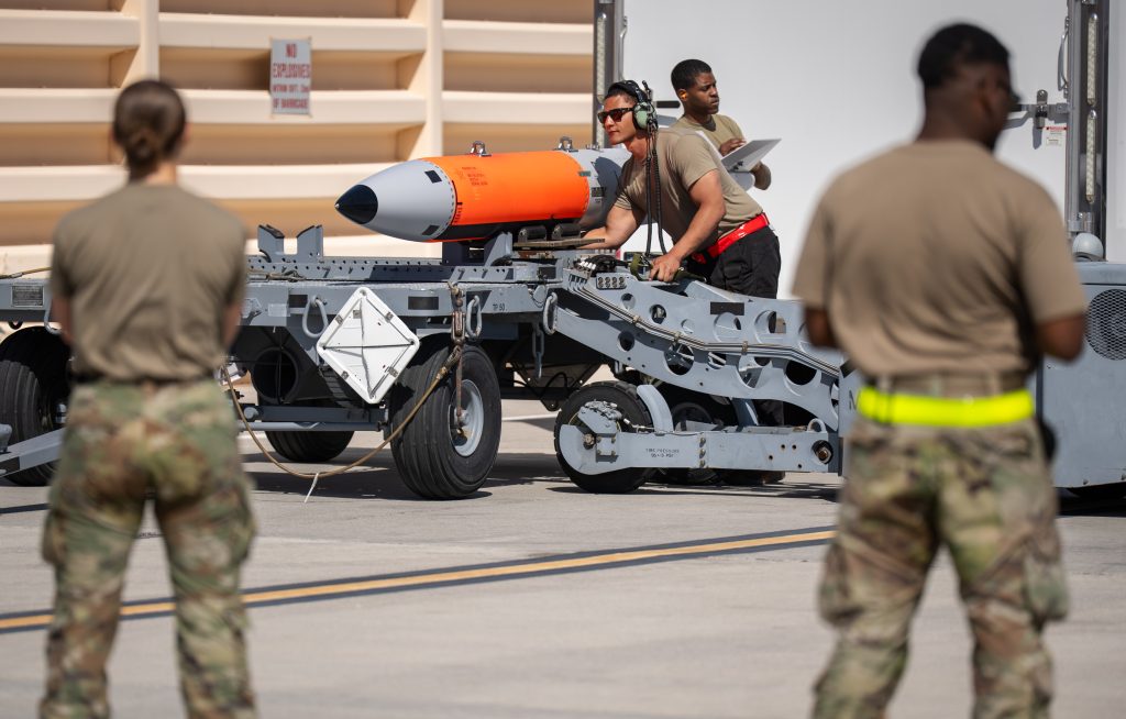 An inert B61-12 JTA is prepared, loaded and test flown on an F-15E, departing from Nellis Air Force Base on  June 24, 2025. Photo by Craig Fritz