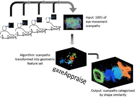 A summary of how GazeAppraise works collecting samples from many subjects and then using algorithms to categorize the scanpaths.
