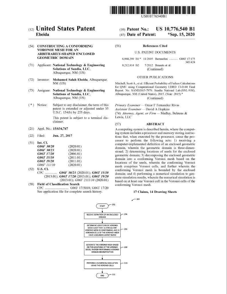 VoroCrust Patent Coverpage 10776540
