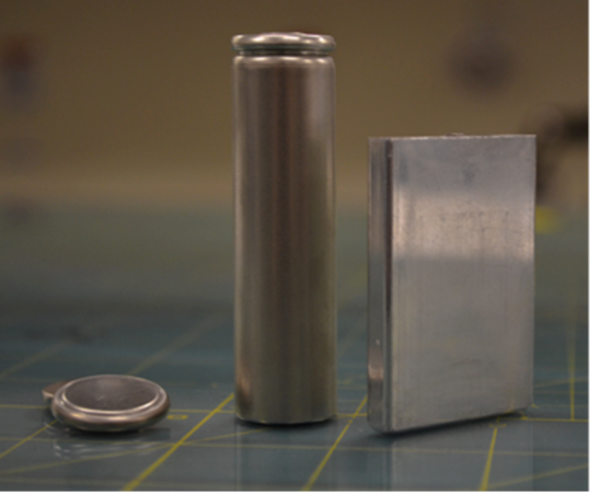A range of cell test platforms are planned for the program. From left to right: 2032 coin cell tests, 18650 large format tests, and custom sized, application-specific prismatic cells.