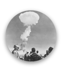 Historical photo of Treaty Monitoring with atomic bomb at Trinity site