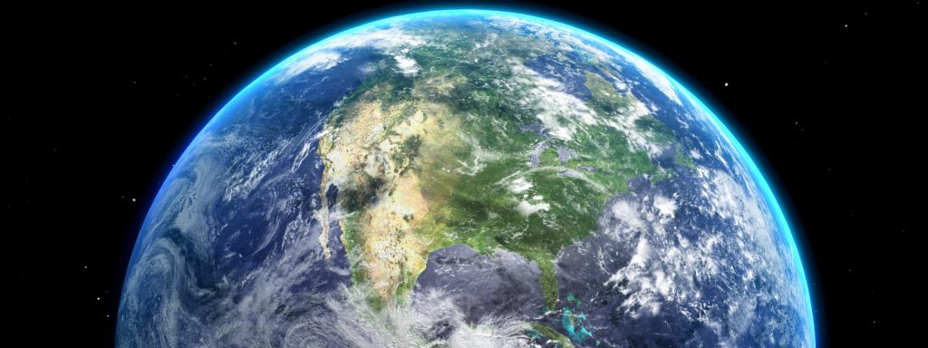 Image of Sunrise and shadow on the earth rotate in space with star in universe. World realistic atmosphere 3D volumetric clouds texture surface. Elements of this image are furnished by NASA