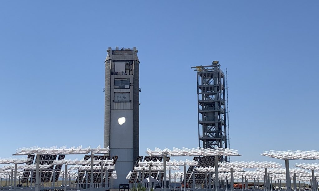 Image of Solar Tower 1 and the G3P3 tower at the National Solar Thermal Test Facility in Albuquerque, New Mexico.