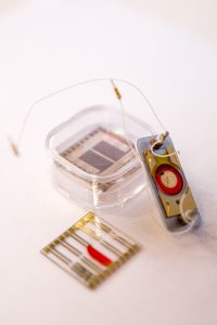The Electronic Polymer Dosimeter for Radiotherapy, created by a team at Sandia National Laboratories. (Photo by Spencer Toy) Click on the thumbnail for a high-resolution image.