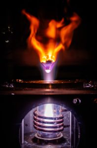 Click to watch a video of Sandia National Laboratories engineers testing a heat-shield material in an inductively coupled plasma torch. This torch is very similar to the University of Texas at Austin torch used to test heat-shield materials for this project. Data from the lab tests was used to refine a computer model to more rapidly evaluate materials for hypersonic vehicles. (Photo and video by Craig Fritz) 