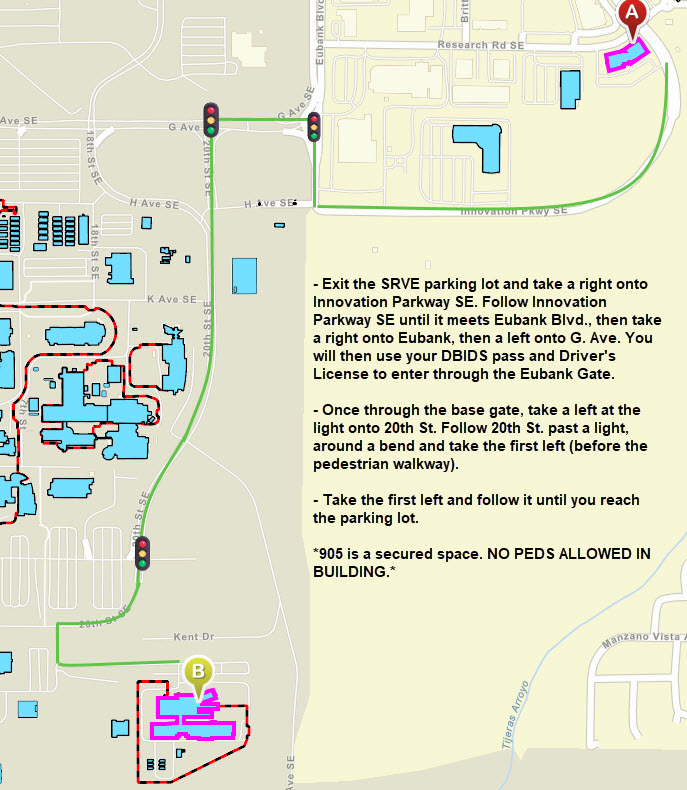 <strong>Map from SRVE to Bldg. 905</strong>