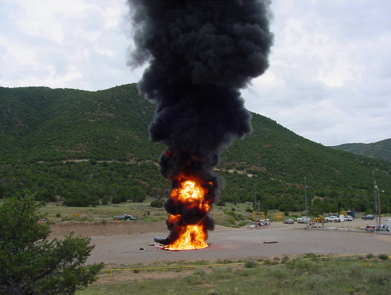 A 10 CFR Regulatory fire for Radioactive Material Shipping Packages in an outdoor setting. This approach allows testing of very large packages.