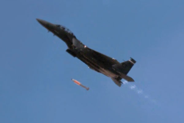 F15-E Strike Eagle fighter jet drops mock B61-12 bomb