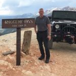 Harry Cincotta and his Jeep on mountain pass