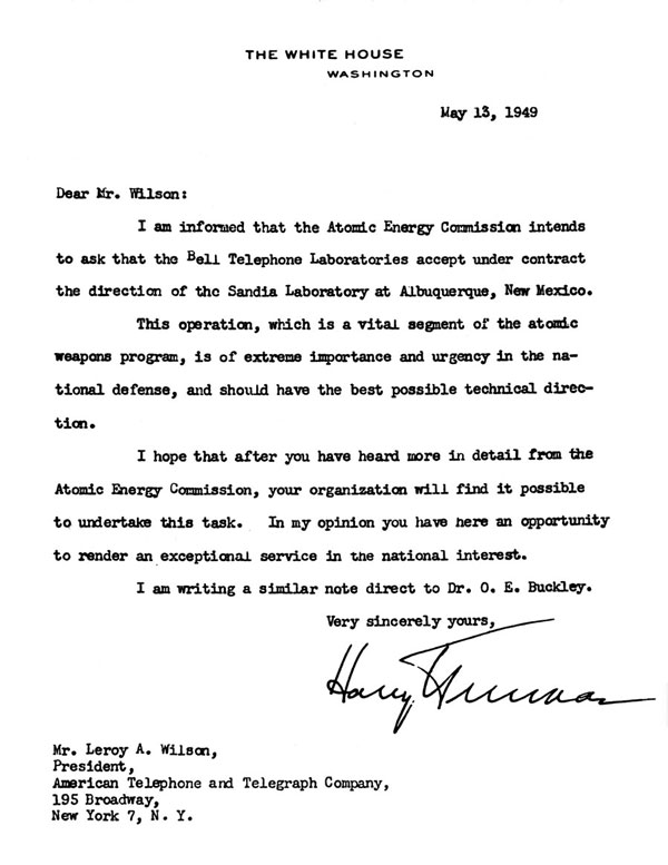 Truman letter