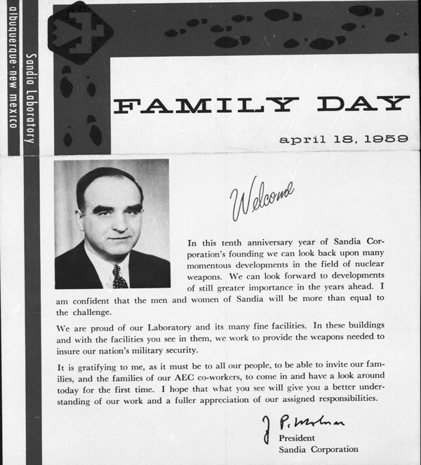 1959 letter printed in family day brochure