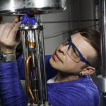 Brendan Davis prepares a system for testing hydrogen gas