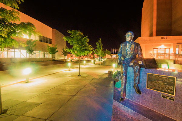 Willis Whitfield statue in front of MESA