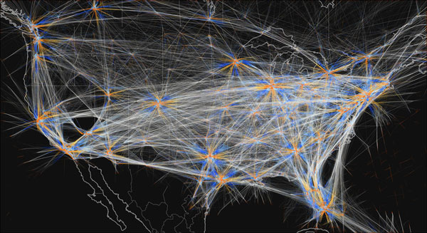 map showing daily flights in U.S.