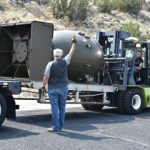 Fat Man nuclear weapon shell loaded on flatbed