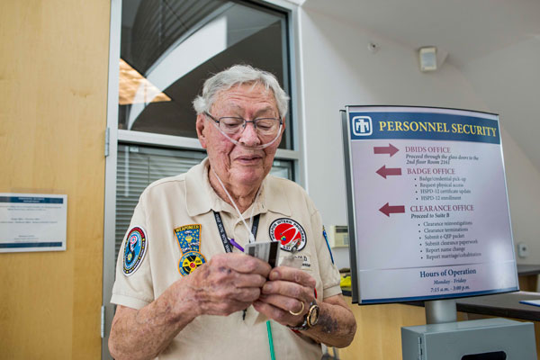 Harold Rarrick turns in his Sandia badge