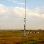 wind turbines in field