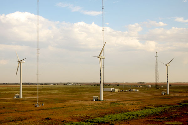 wind turbines in field