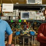 Scientists Matt Eichenfield, left, and Lisa Hackett led the Sandia team that created the world’s smallest and best acoustic amplifier.
