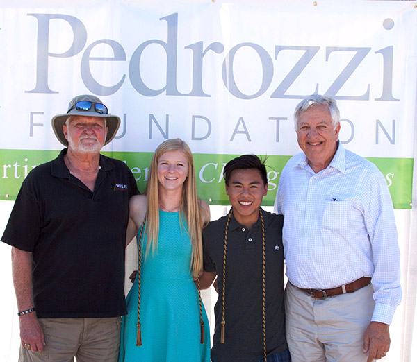 Recipients of the inaugural Walter Bauer Scholaship Taylor Lawsen and Harry Yee are flanked by scholarship sponsors Jay Davis of Lawrence Livermore National Laboratory, left, and Sandia Senior Manager Art Pontau. Davis and Art are among many friends of Walter Bauer who support the scholarship program in his memory.