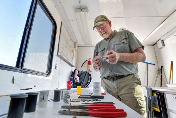 biologist measures bird's wing span