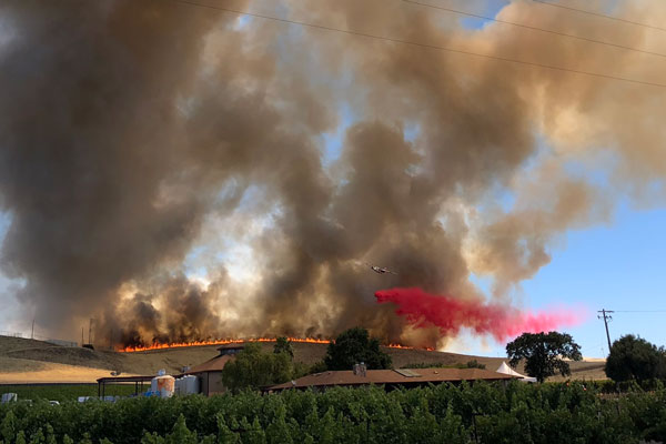 brush fire on outskirts of Sandia California property