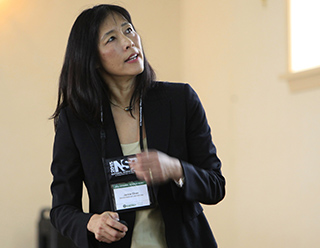 Earlier this year, the Combustion Research Facility’s Jackie Chen was a featured Science Day speaker during the 2015 Department of Energy (DOE) National Science Bowl. In her remarks, Jackie helped top science students from across the country understand the complexities and importance of using powerful computers to simulate the thousands of processes underlying engine combustion. Now Jackie has received the DOE INCITE award to advance her research. (Photo by Dennis Brack, U.S. Department of Energy, Office of Science)
