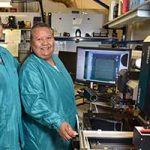 Maxine Norton, left, and Etta Tsosie (both 5346) work on electronics in a newly expanded section of the Light Electrical Lab.