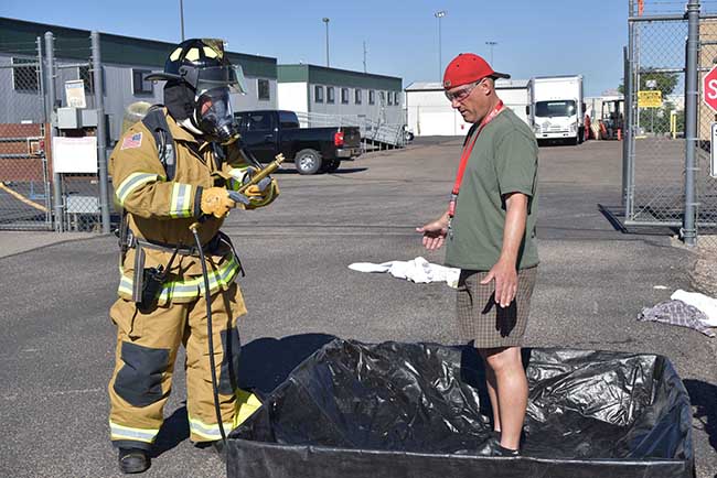 "Victims" were decontaminated after potential exposure to dangerous chemicals.