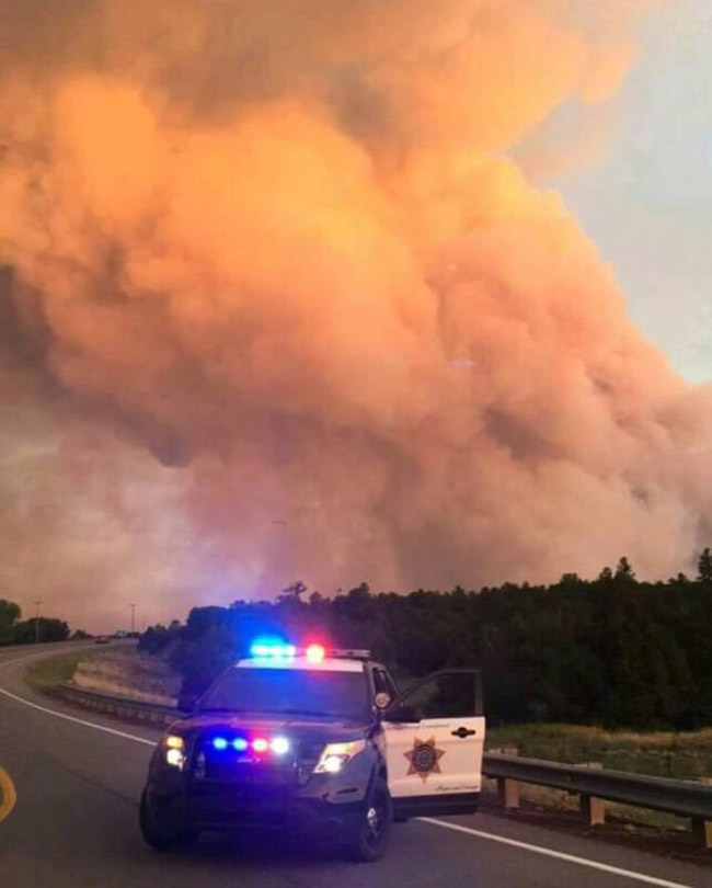 Lisa Snyder got this picture on June 16 when many areas impacted by the Dog Head Fire were under mandatory evacuation orders. Here, a county sheriff's deputy establishes a road block.