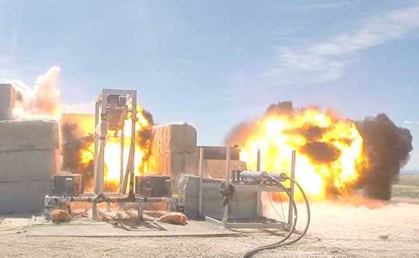 EXPLOSIVES TEST — Sandia researchers are doing a series of tests that are studying fragmenting explosives in ways that haven’t been possible in the past. The project is observing explosively driven fragments with flash X-ray and high-speed cameras. (Photo by Org. 1535)