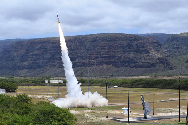 A sounding rocket lifts off from the Kauai Test Facility in Hawaii