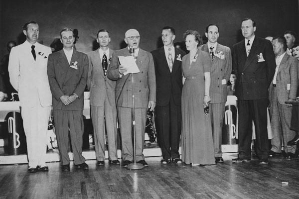 bunch of people on stage at Coronado Club in 1950