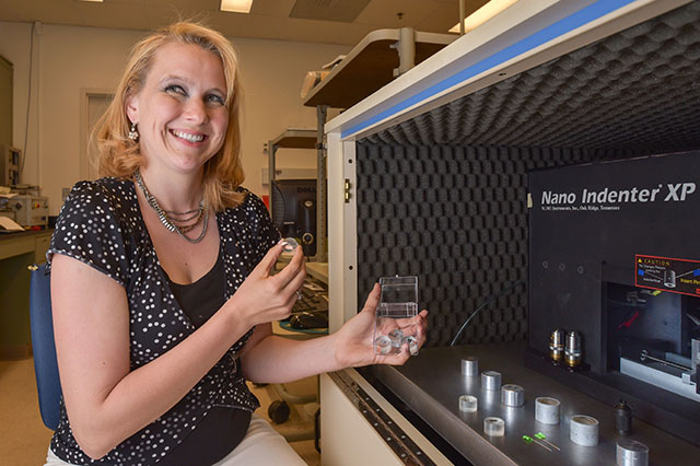 Melissa Teague is a 2016 recipient of a Presidential Early Career Award in Science and Engineering for pioneering improved characterization of mixed uranium and plutonium oxide after it has been used as fuel in a nuclear reactor for an extended time. (Photo by Randy Montoya)