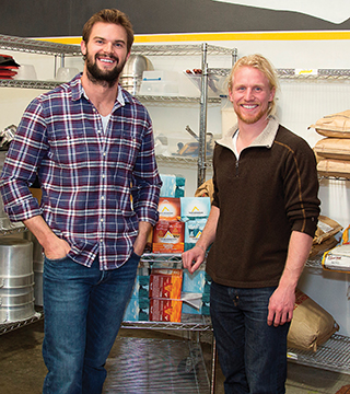 OLD FRIENDS, NEW ENTREPRENEURS — Taos Mountain Energy Foods founders Kyle Hawari, left, and Brooks Thostenson weren’t prepared for the success of their organic power bars. The self-described ski bums got help from the New Mexico Small Business Assistance program on the road to building a nationwide business. (Photo by Sandra Valdez)